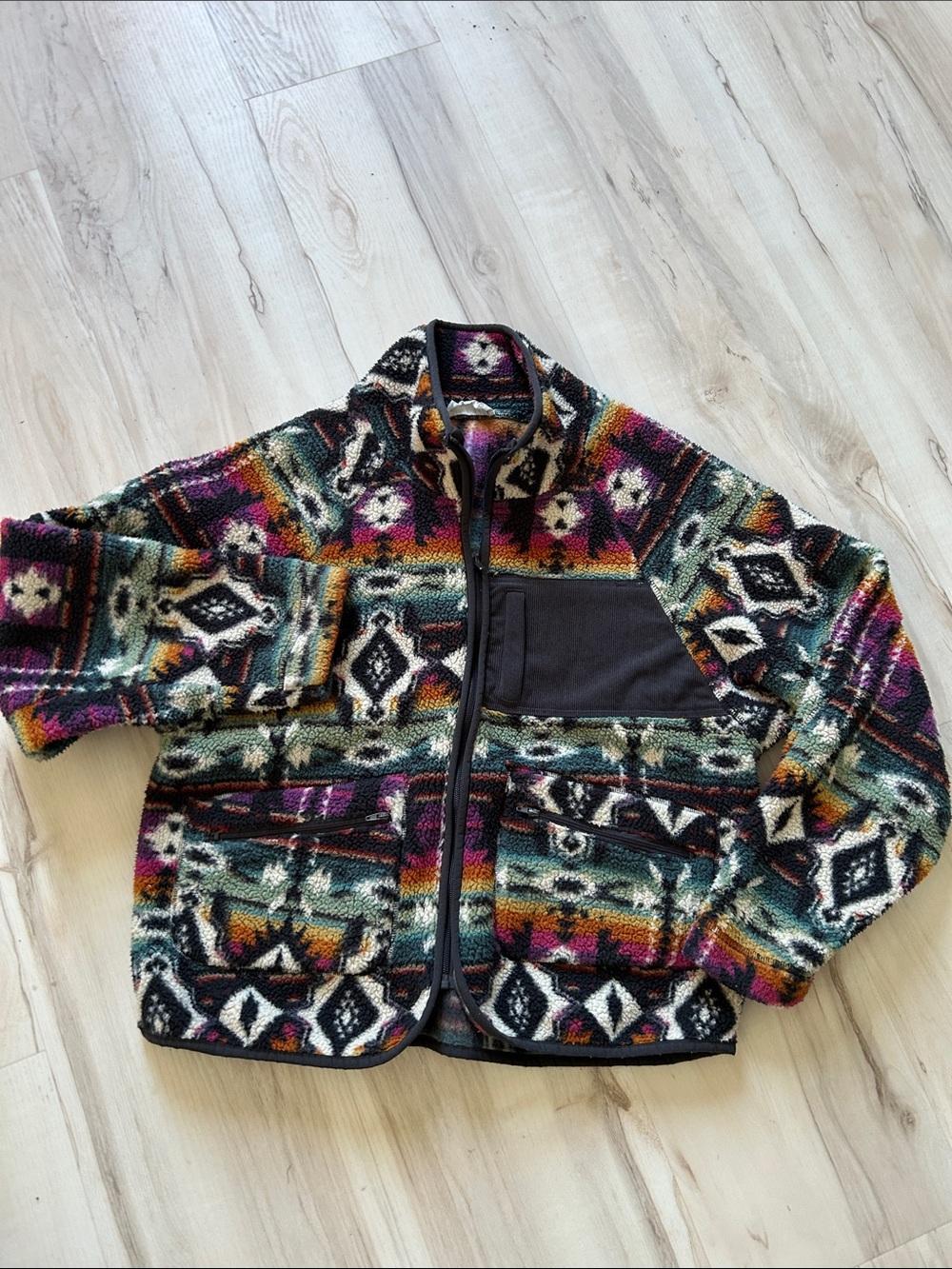 New In Women’s Multicolor Aztec Fleece Jacket - Cozy Patterned Coat